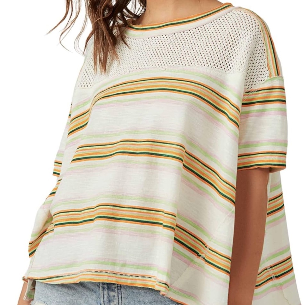 Free People Beach Dreamin Tee Ivory Combo, We the Free, NWT Size Large